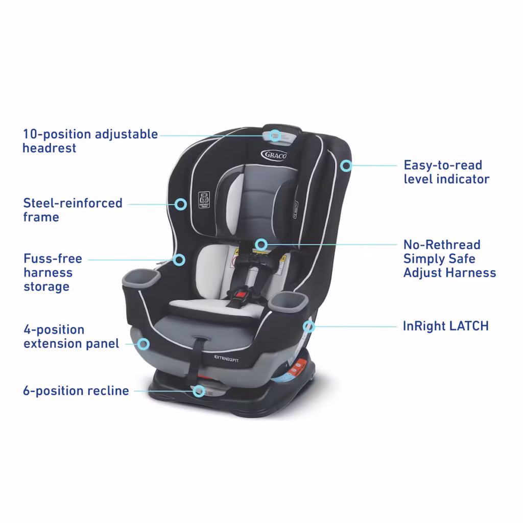 Graco Extend2Fit Convertible Baby Car Seat features